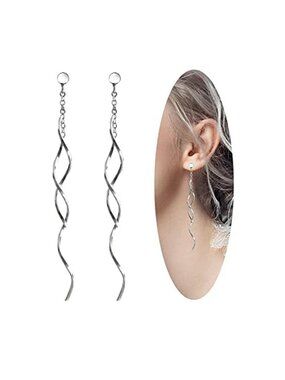 Sterling Silver Dangle Earrings Twist Threader Drop Geometric Lightweight Studs